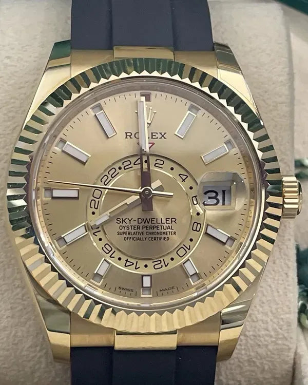 2021 Rolex Sky-Dweller 42MM Champagne Dial Rubber Strap (326238)
