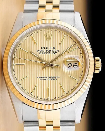 Rolex Datejust 36MM Champagne "Tapestry" Dial Two-Tone Jubilee Bracelet (16233)