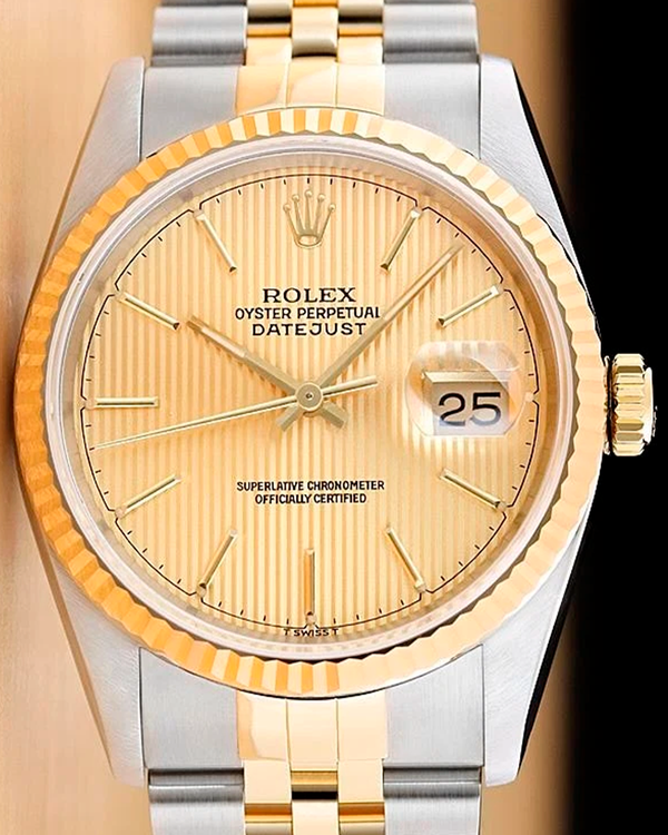 Rolex Datejust 36MM Champagne "Tapestry" Dial Two-Tone Jubilee Bracelet (16233)