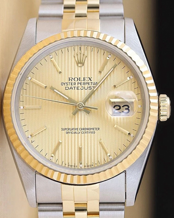 Rolex Datejust 36MM Champagne "Tapestry" Dial Two-Tone Jubilee Bracelet (16233)