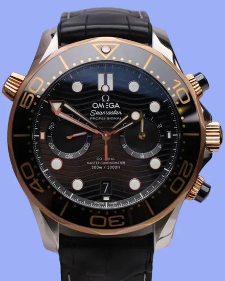 2022 Omega Seamaster Diver 300M Chronograph 44MM Black Dial Leather Strap (210.22.44.51.01.001)