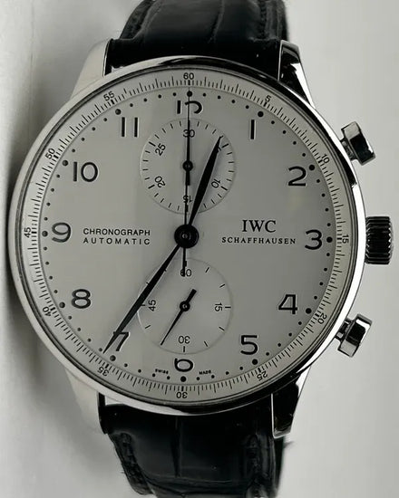 No Reserve - 2007 IWC Schaffhausen Portugieser Chronograph 41MM Silver Dial Leather Strap (IW371417)