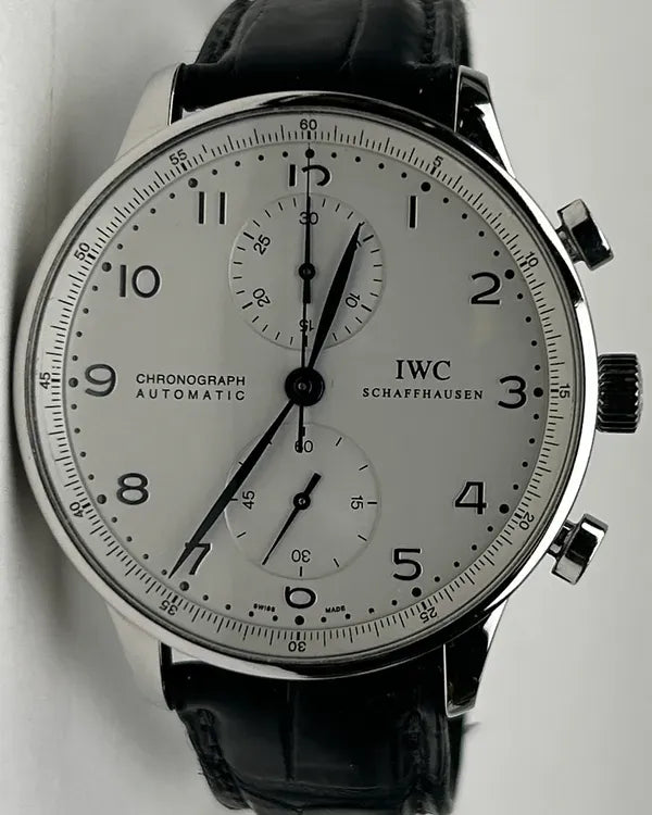 No Reserve - IWC Schaffhausen Portugieser Chronograph 41MM White Dial Leather Strap (IW371417)