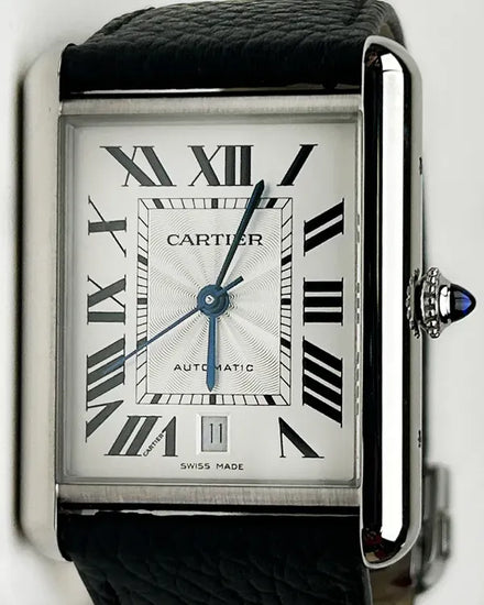 No Reserve - 2025 Cartier Tank de Cartier 41MM Silver Dial Leather Strap (WSTA0040)