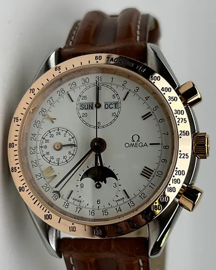 No Reserve - Omega Speedmaster Moonphase Triple Calendar 39MM White Dial Leather Strap (3331.20)