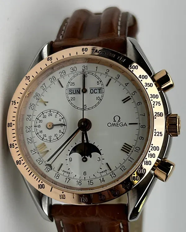 No Reserve - Omega Speedmaster Moonphase Triple Calendar 39MM White Dial Leather Strap (3331.20)