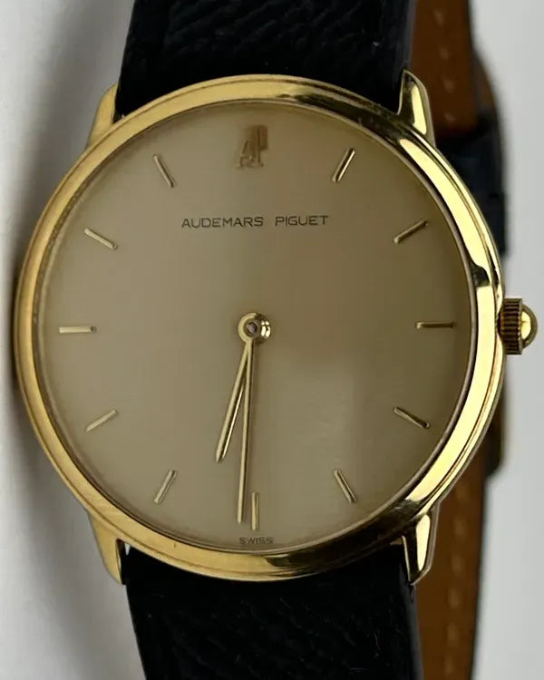 Audemars Piguet Vintage 18k Gold 31MM Quartz Champagne Dial Aftermarket Leather Strap (C 64427)