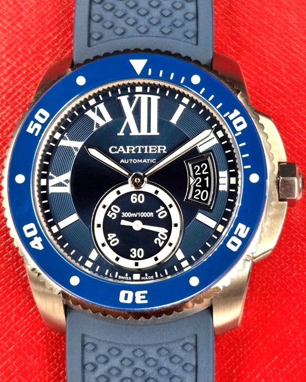 2019 Cartier Calibre de Cartier Diver 42MM Blue Dial Rubber Strap (WSCA0011)