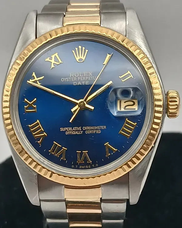 Rolex Oyster Perpetual Date 34MM Aftermarket Blue Dial Two-Tone Oyster Bracelet (1505)