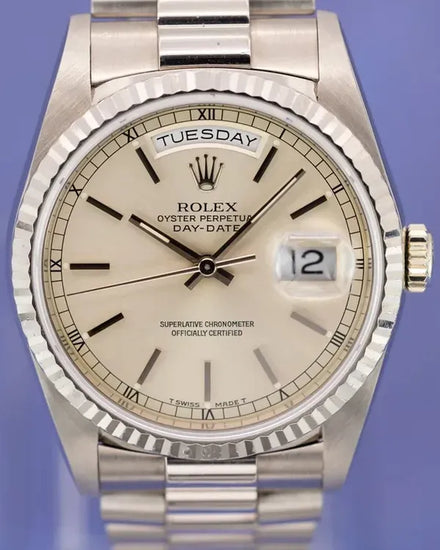 1991 (N Serial) Rolex Day-Date 36MM Silver Dial White Gold President Bracelet (18239)