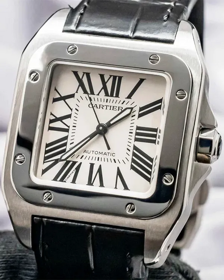 2011 Cartier Santos 100 33MM White Dial Leather Strap (W20126X8)