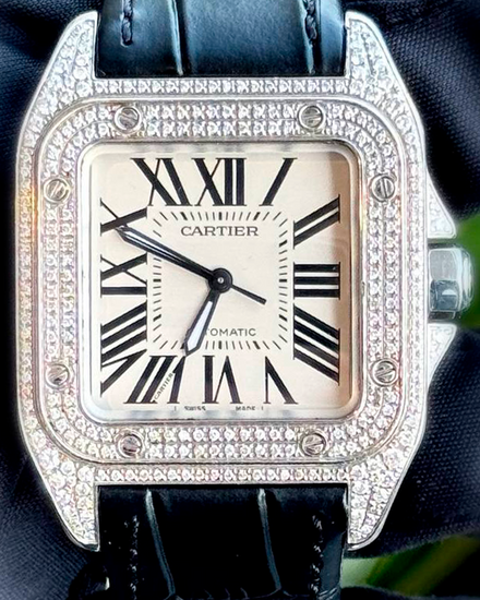 Cartier Santos 100 33MM Silver Dial Leather Strap (2878)
