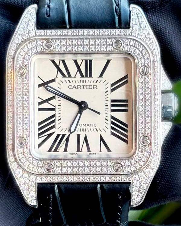 Cartier Santos 100 33MM Silver Dial Leather Strap (2878)