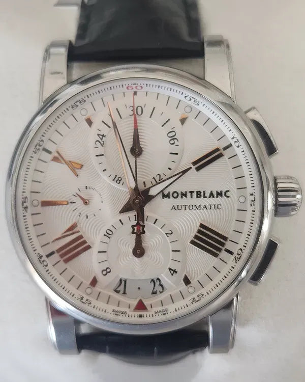 2014 Montblanc Star Meisterstück Chronograph 44MM Silver Dial Leather Strap (7104-PLMC3LVM)