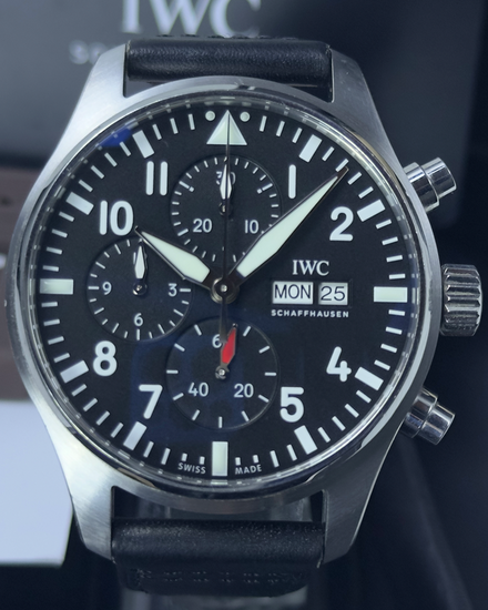 2022 IWC Schaffhausen Pilot Chronograph 43MM Black Dial Leather Strap (IW378001)