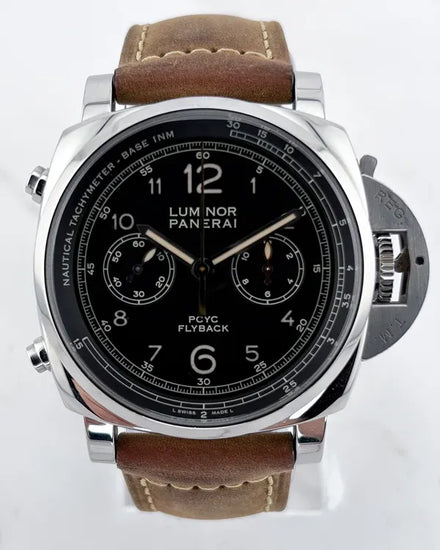 No Reserve - Panerai Luminor 1950 3 Days Chrono Flyback "PCYC" S.E. 44MM Black Dial Leather Strap (PAM00653)