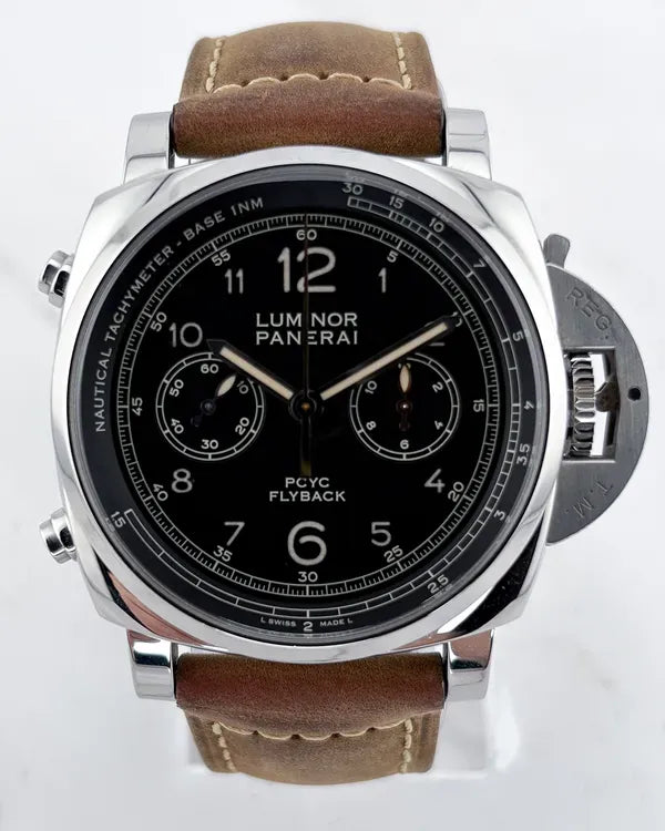 No Reserve - Panerai Luminor 1950 3 Days Chrono Flyback 44MM Black Dial Rubber Strap (PAM00653)