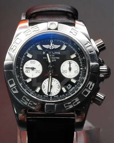 2018 Breitling Chronomat 41MM Black Dial Aftermarket Leather Strap (AB0140)