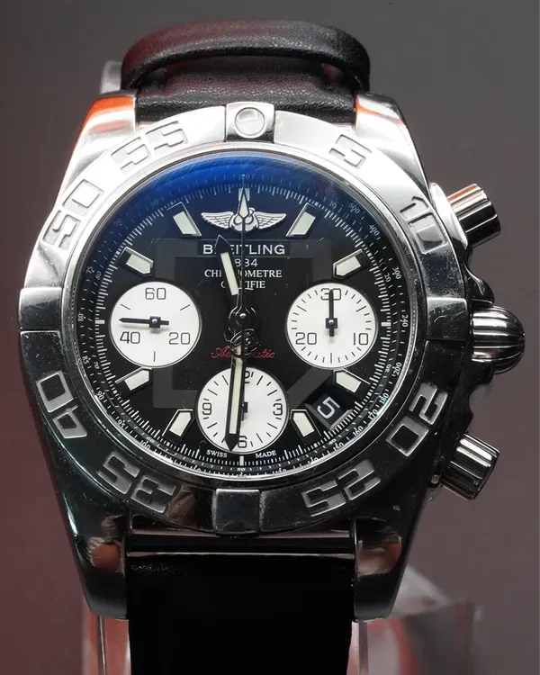 Breitling Chronomat 41MM Black Dial Aftermarket Leather Strap (AB0140)