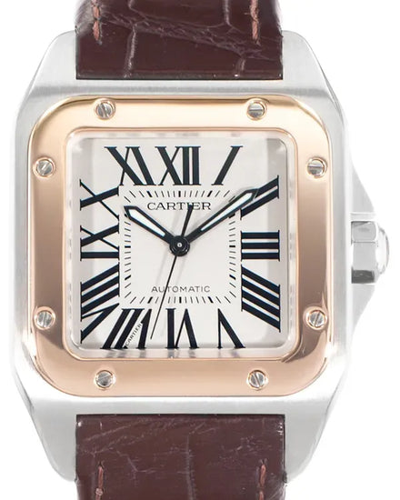 Cartier Santos 100 40MM White Dial Leather Strap (W20077X7)