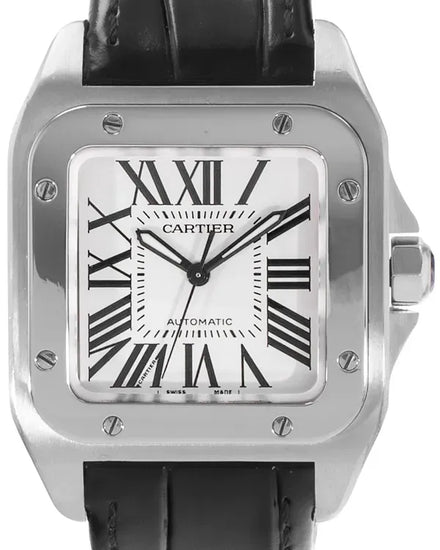 Cartier Santos De Cartier 34MM Silver Dial Leather Strap (W20126X8)