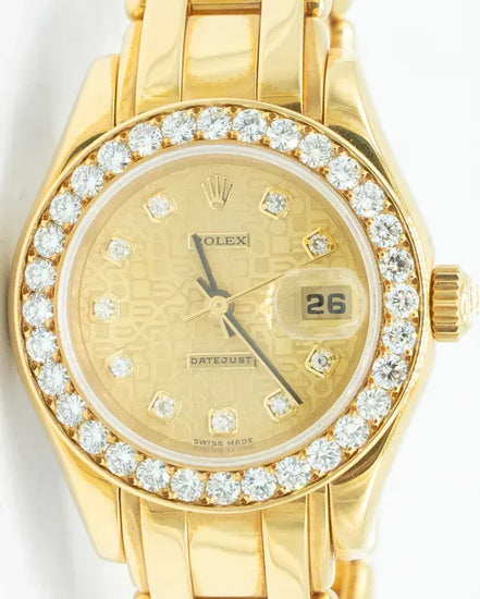 1998 Rolex Lady-Datejust 29MM Champagne "Jubilee Motif" Dial Yellow Gold Pearlmaster Bracelet (69298)