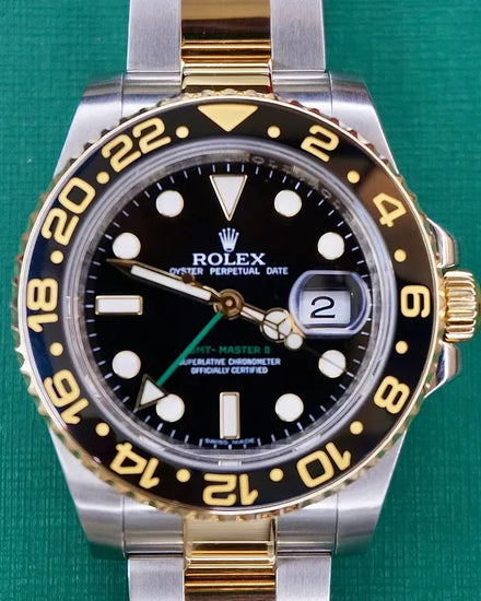 2010 Rolex GMT-Master II "Green Arrow" 40MM Black Dial Two-Tone Oyster Bracelet (116713)