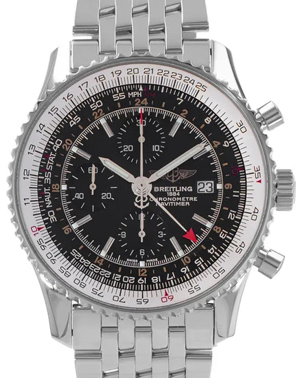 Breitling Navitimer World 46MM Black Dial Steel Bracelet (A24322)