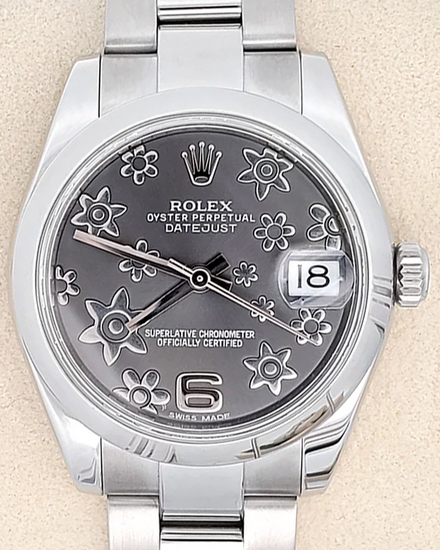 2014 Rolex Datejust 31MM Rhodium "Floral Motif" Dial Oyster Bracelet (178240)