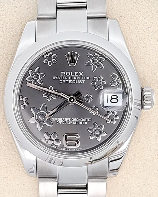 2014 Rolex Datejust 31MM Rhodium "Floral Motif" Dial Oyster Bracelet (178240)