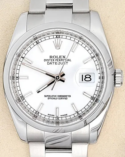 2007 Rolex Datejust 36MM White Dial Oyster Bracelet (116200)