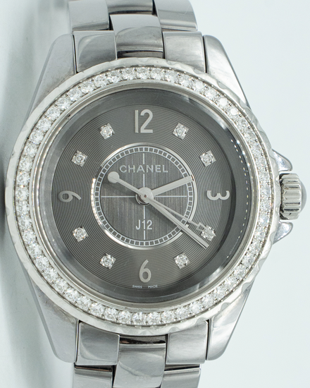Chanel J12 33MM Quartz Grey Dial Ceramic Bracelet (H2565)