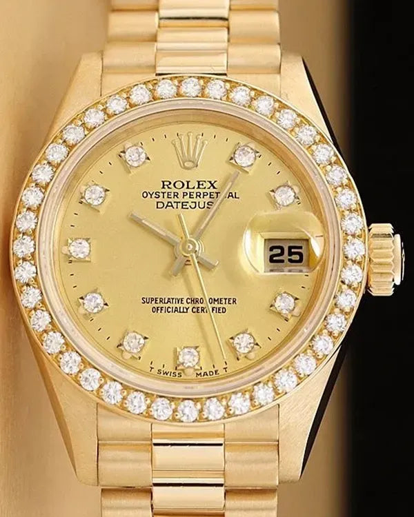 Rolex Lady-Datejust 26MM Champagne Dial Yellow Gold President Bracelet (69138)