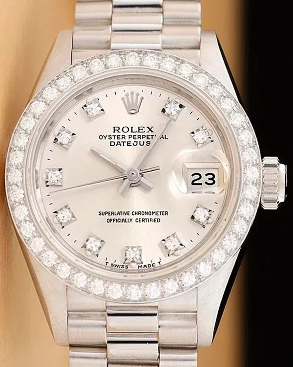 Rolex Lady-Datejust 26M Silver Dial Platinum President Bracelet (69136)