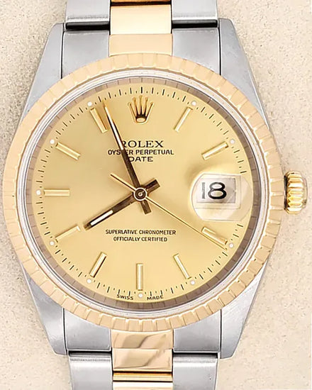 2001 Rolex Oyster Perpetual Date 34MM Champagne Dial Two-Tone Oyster Bracelet (15223)