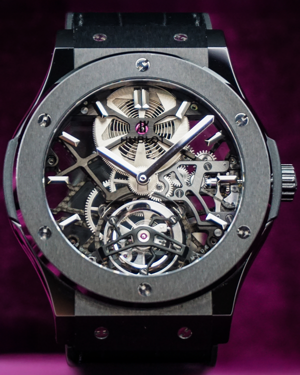 Hublot Classic Fusion Tourbillon 45MM Skeleton Dial Leather Strap (505.CM.0140.LR)