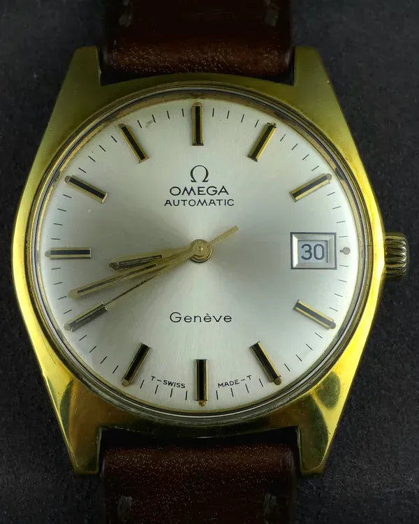 No Reserve - Omega Geneve Vintage 34MM Silver Dial Aftermarket Leather Strap (166.041)
