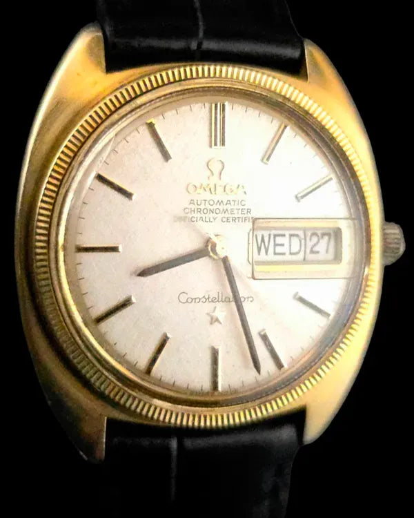 No Reserve - Omega Constellation "C" 35MM Silver "Linen" Dial Aftermarket Leather Strap (CD 168.029)
