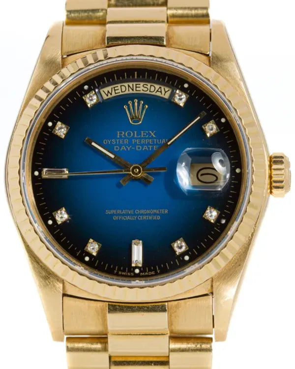 Rolex Day-Date 36MM Aftermarket Blue "Ombré" Dial Yellow Gold President Bracelet (1803)
