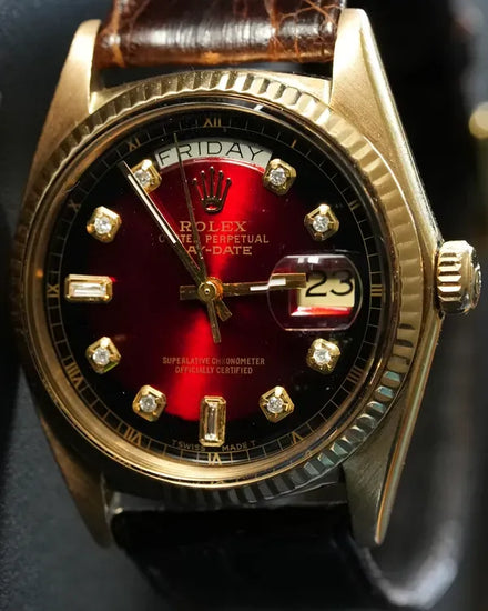 Rolex Day-Date 36MM Red "Ombré" Dial Leather Strap (18038)