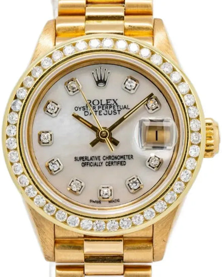 Rolex Lady-Datejust 26MM Aftermarket Mother-of-Pearl Dial Yellow Gold President Bracelet (69178)