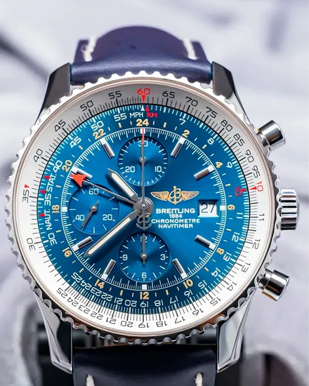 Breitling Navitimer Chronograph GMT 46MM Blue Dial Leather Strap (A24322)