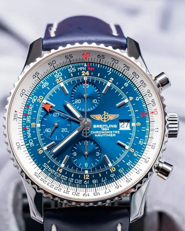 Breitling Navitimer Chronograph GMT 46MM Blue Dial Leather Strap (A24322)