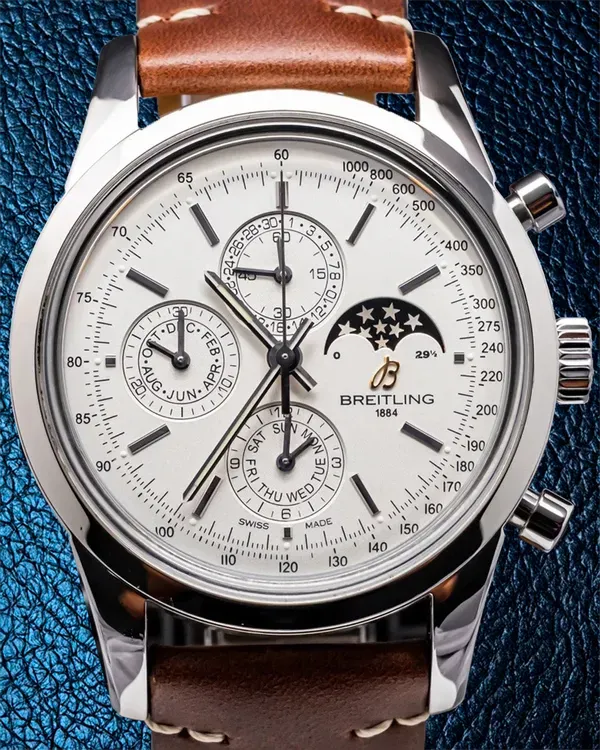Breitling Transocean Chronograph 43MM White Dial Leather Strap (A19310)