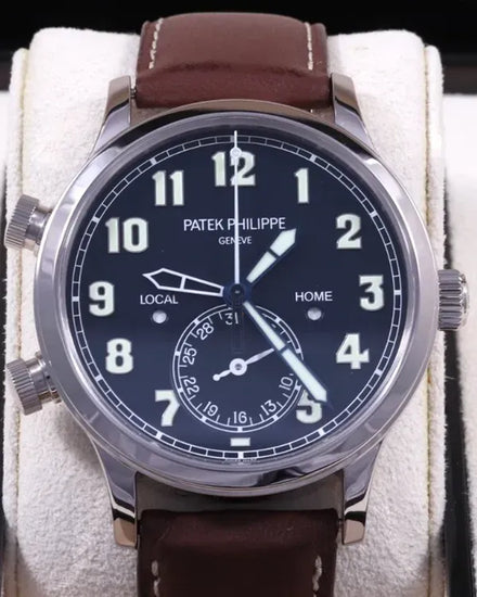 2021 Patek Philippe Calatrava Pilot Travel Time 42MM Blue Dial Leather Strap (5524G)
