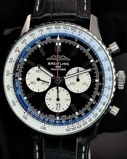 Breitling Navitimer B01 Chronograph 46MM Black Dial Leather Strap (AB0137211B1P1)