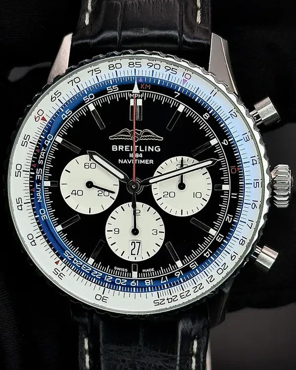 Breitling Navitimer B01 Chronograph 46MM Black Dial Leather Strap (AB0137211B1P1)