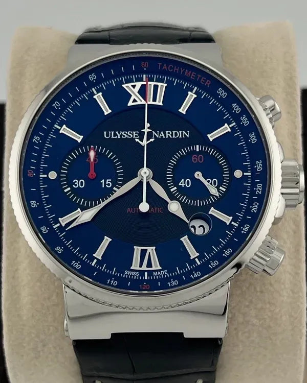 Ulysse Nardin Marine Chronograph 41MM Blue Dial Leather Strap (353-66-3/323)