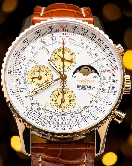 2001 Breitling Navitimer Olympus 1461 Moonphase L.E. 43MM Silver Dial Leather Strap (K1934012/G524)