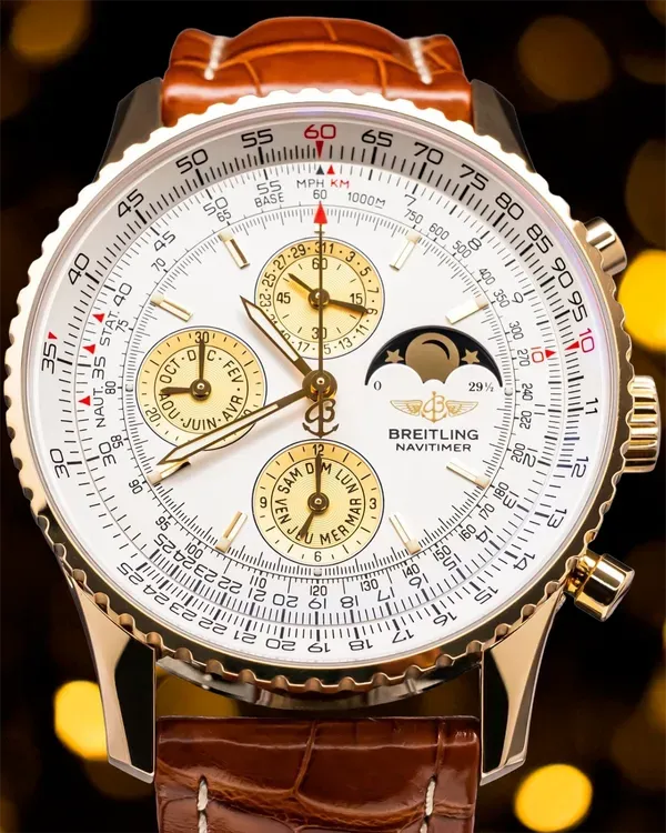 2001 Breitling Navitimer Olympus 1461 Moonphase L.E. 43MM Silver Dial Leather Strap (K1934012/G524)